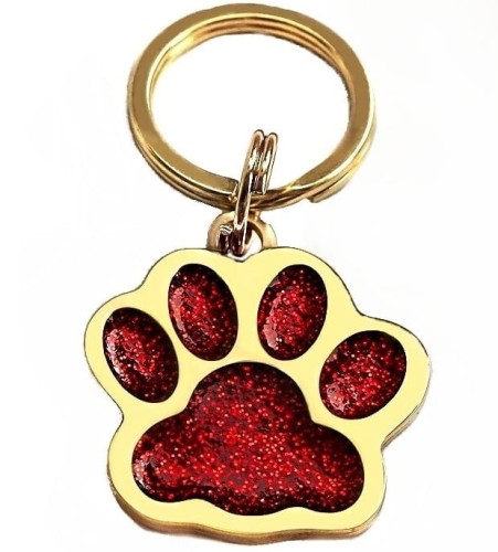 Identyfikator dla średniego lub dużego psa lub dużego kota, adresówka solidna, łapa, łapka, brokat. Stal chirurgiczna, nierdzewna, trwała, wysokiej jakości. Srebrna lub złota, czerwony brokat, biżuteria dla psa, biżuteria dla kota. Grawer mechaniczny